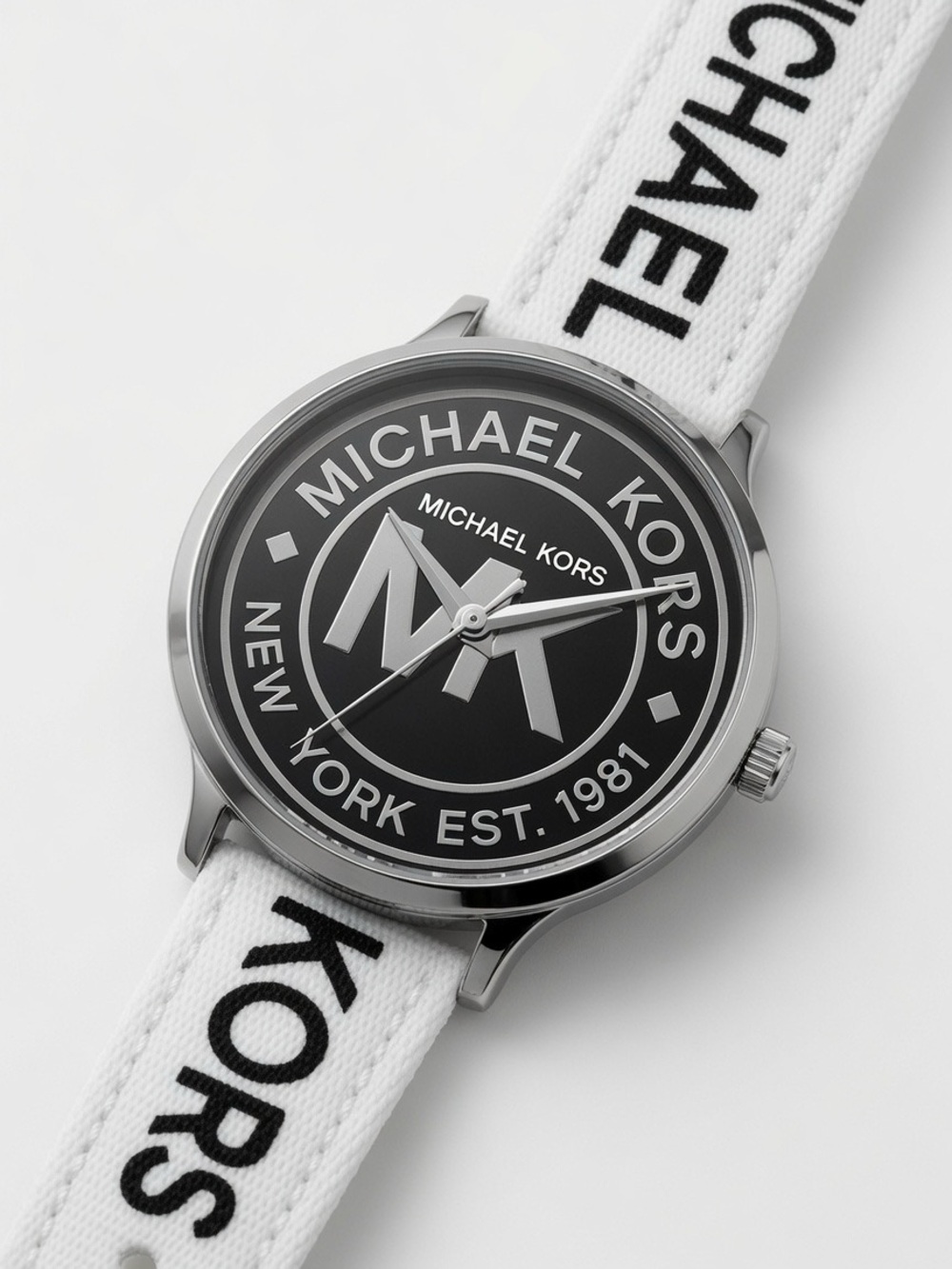 Michael Kors Black White & Silver MK Logo Watch (Battery Works)